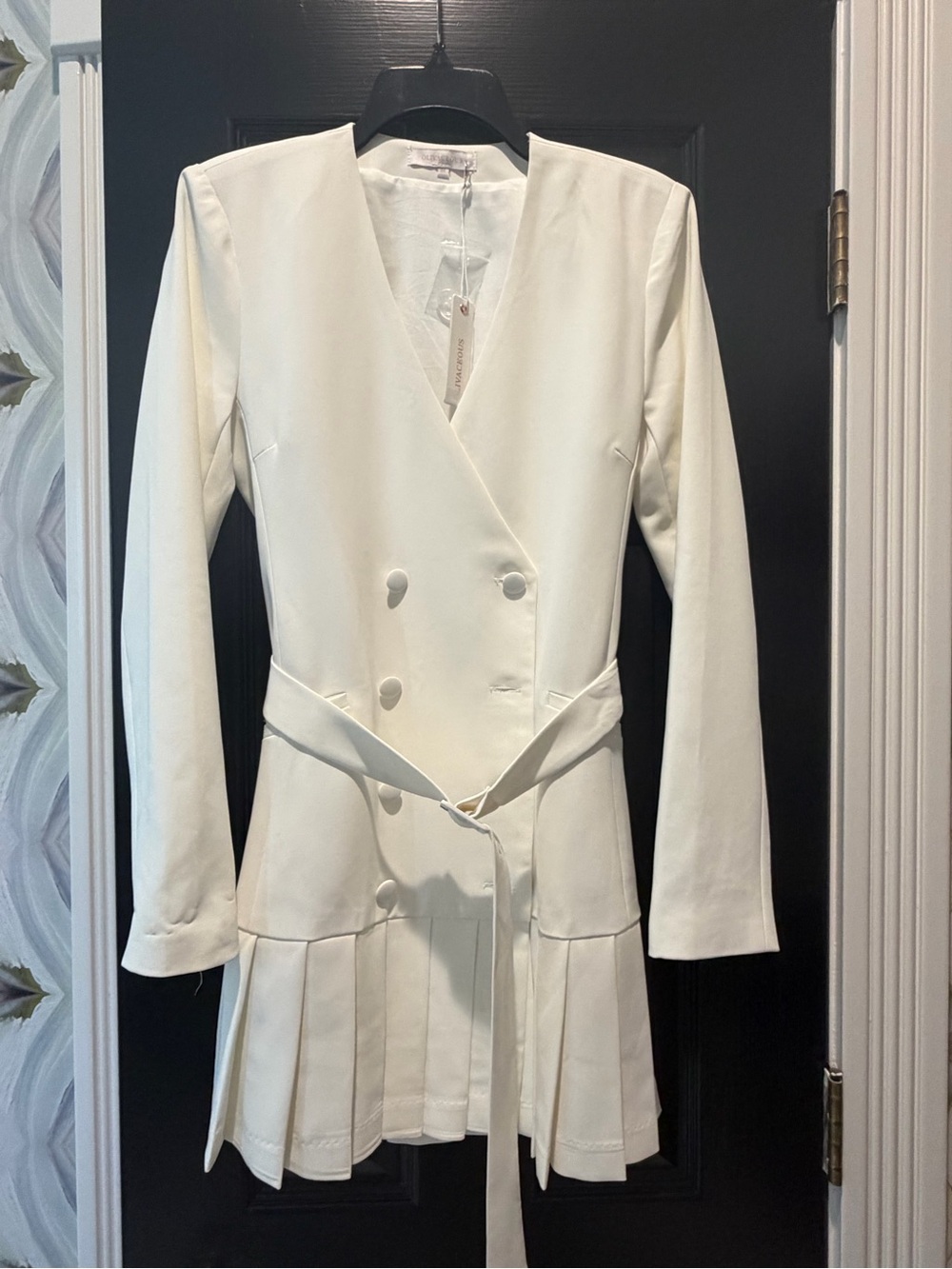 Olivaceous White Double-Breasted Pleated Wrap Dress NWT!!